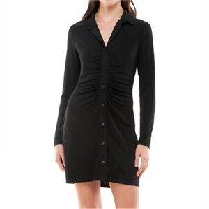 Abercrombie & Fitch Black Ruched Button-Front Mini Dress